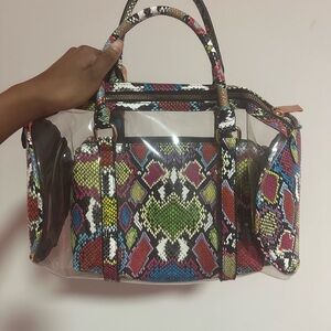 Multicolor Snake Print Transparent Handbag